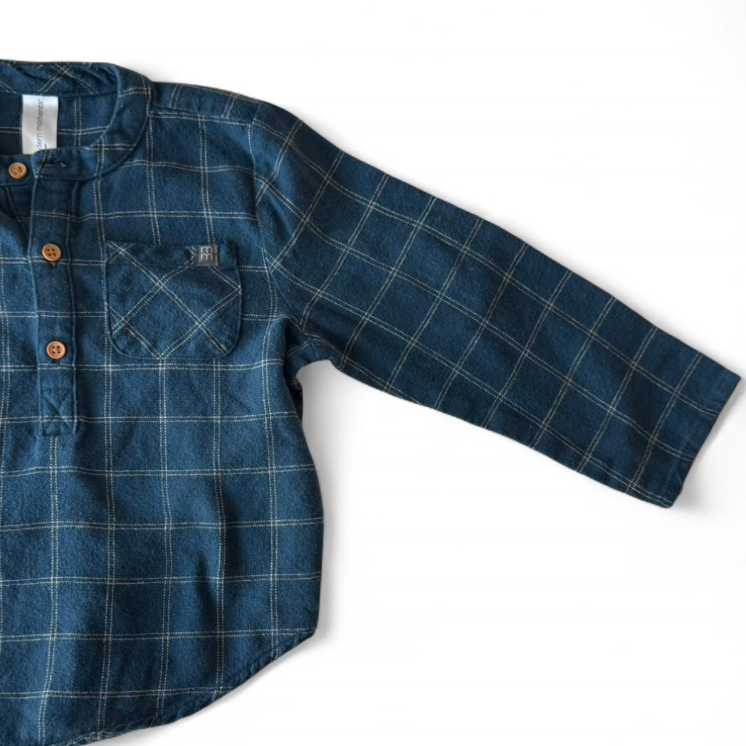 3T Grid Mandarin Collar Shirt