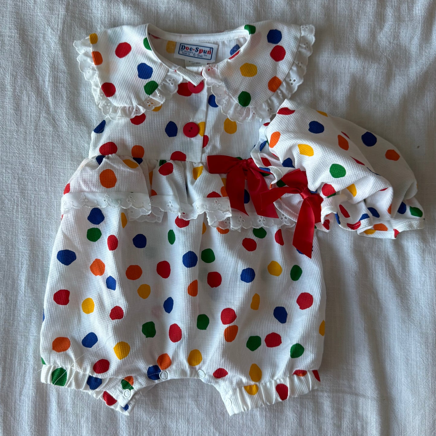 6-9 months Vintage Polka Dot Romper w/Hat