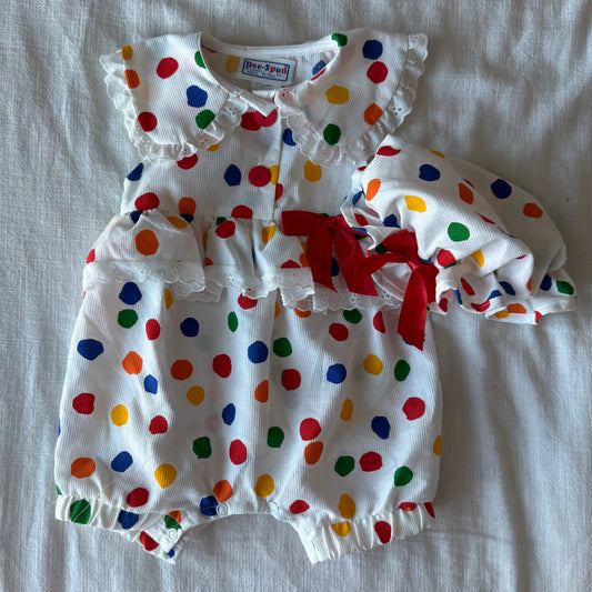 6-9 months Vintage Polka Dot Romper w/Hat