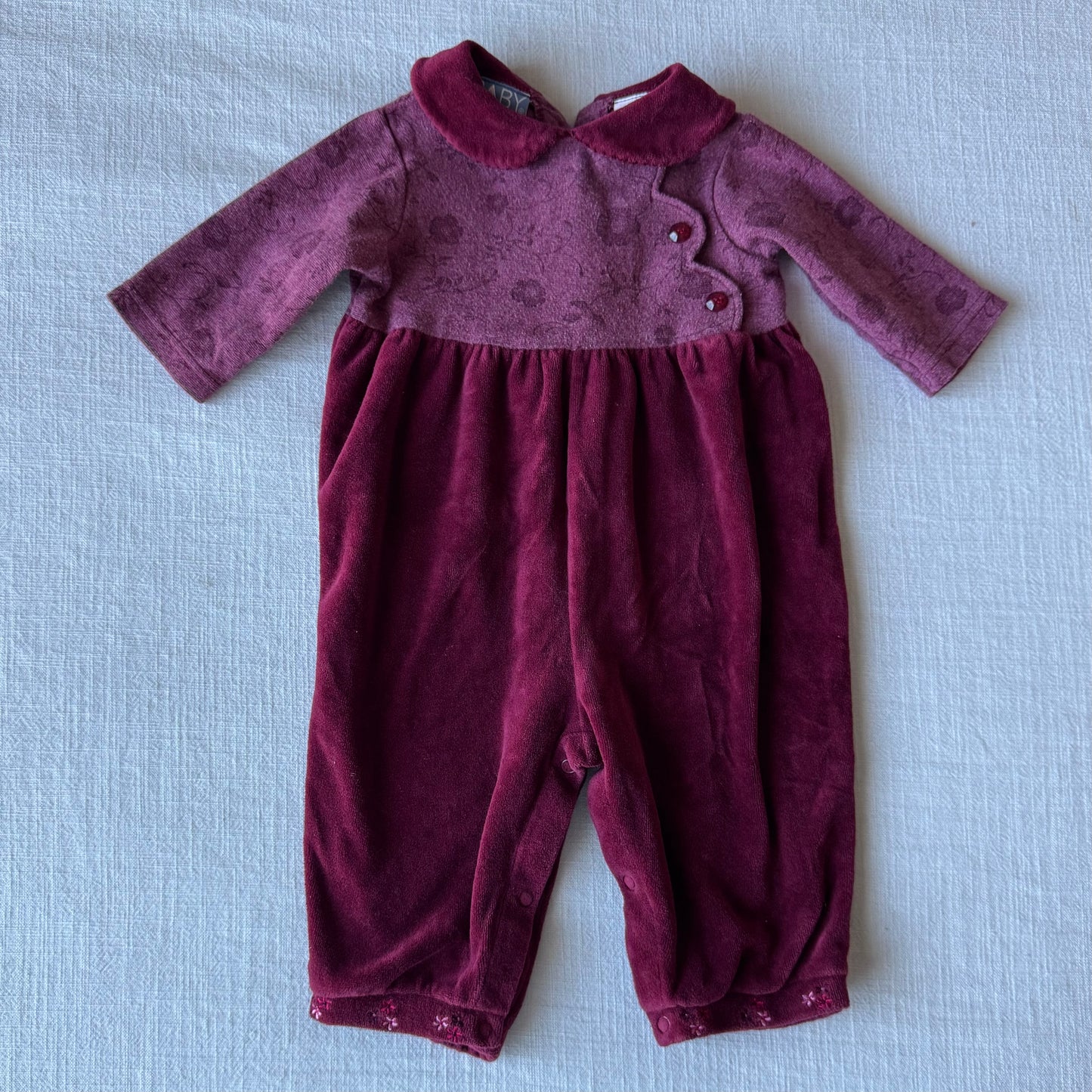 6-9 Months Vintage Floral Velour Jumpsuit
