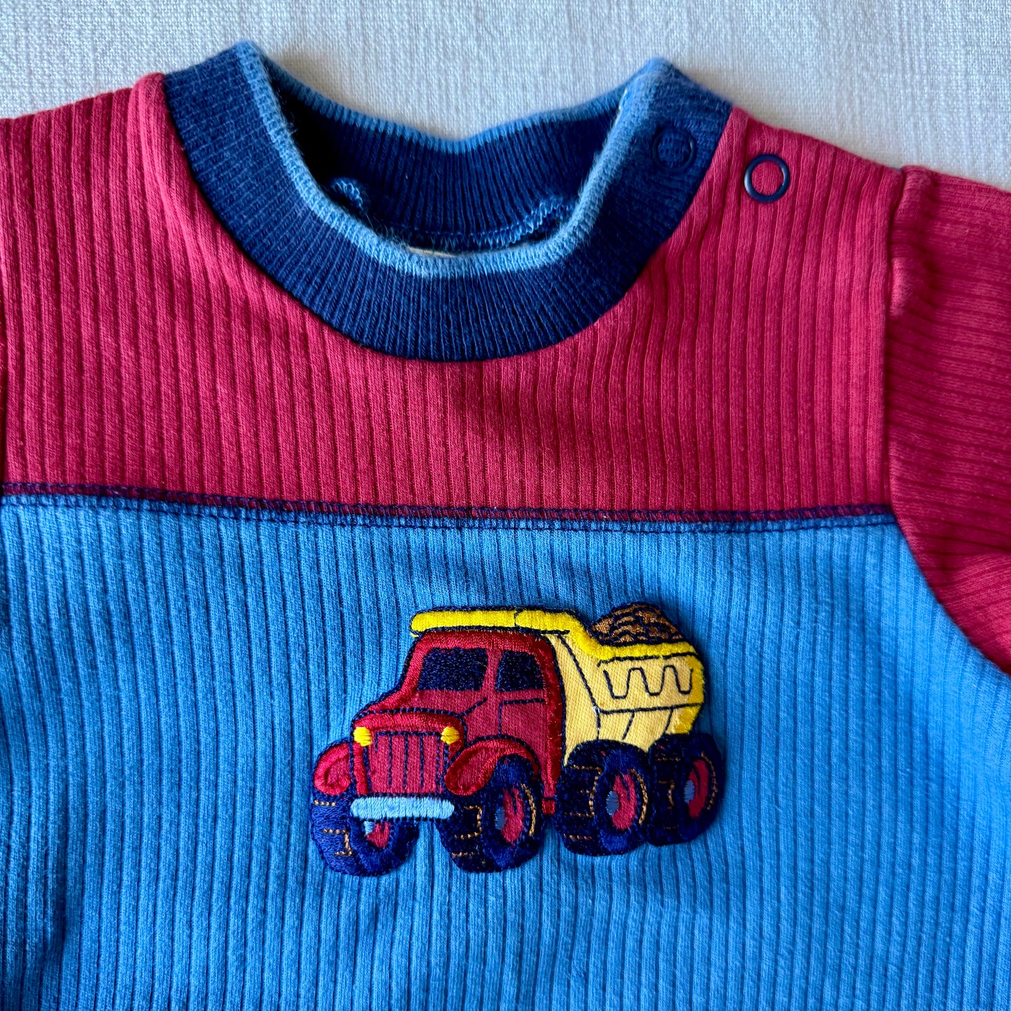 0-3 month Vintage Health-tex Dump Truck Jumpsuit
