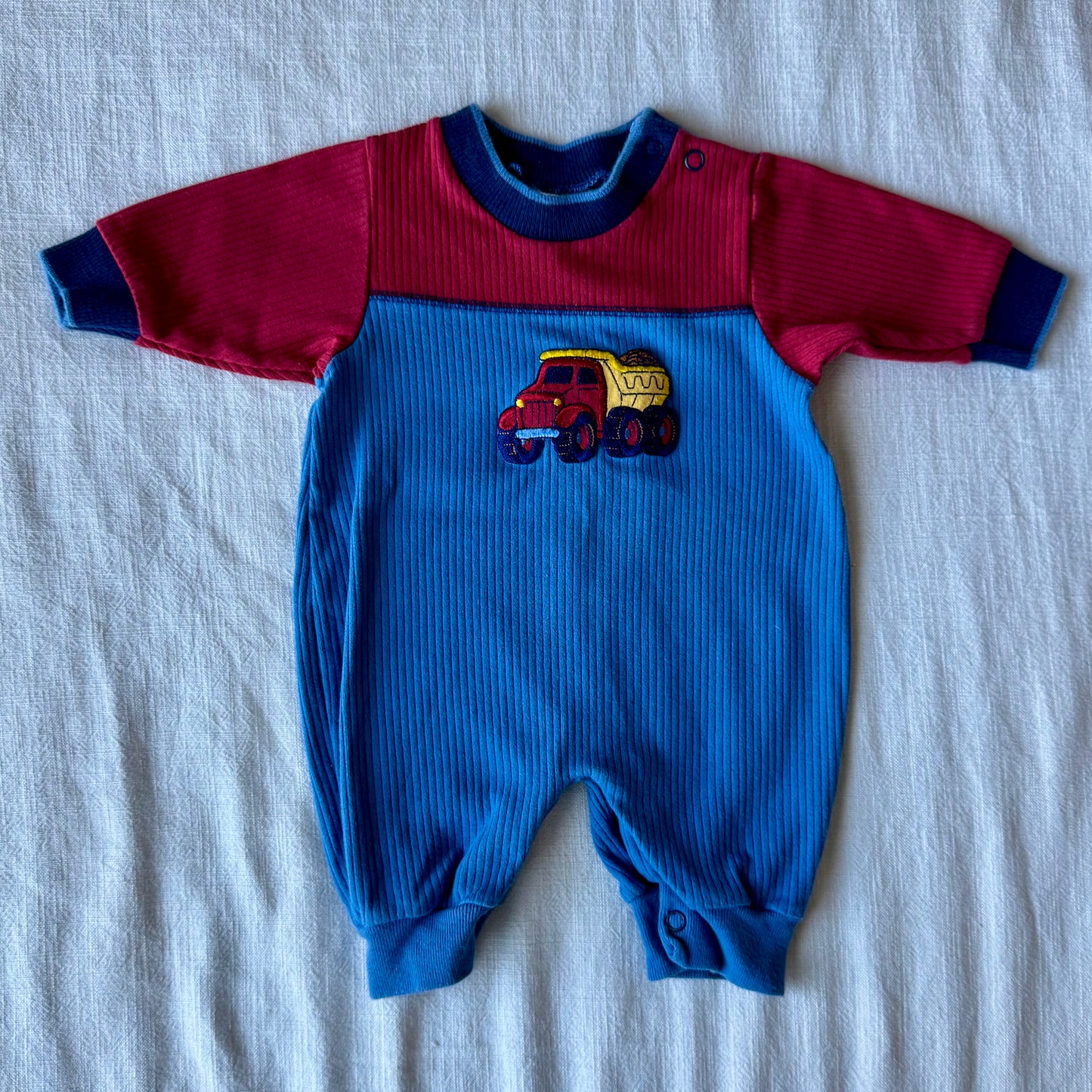 0-3 month Vintage Health-tex Dump Truck Jumpsuit